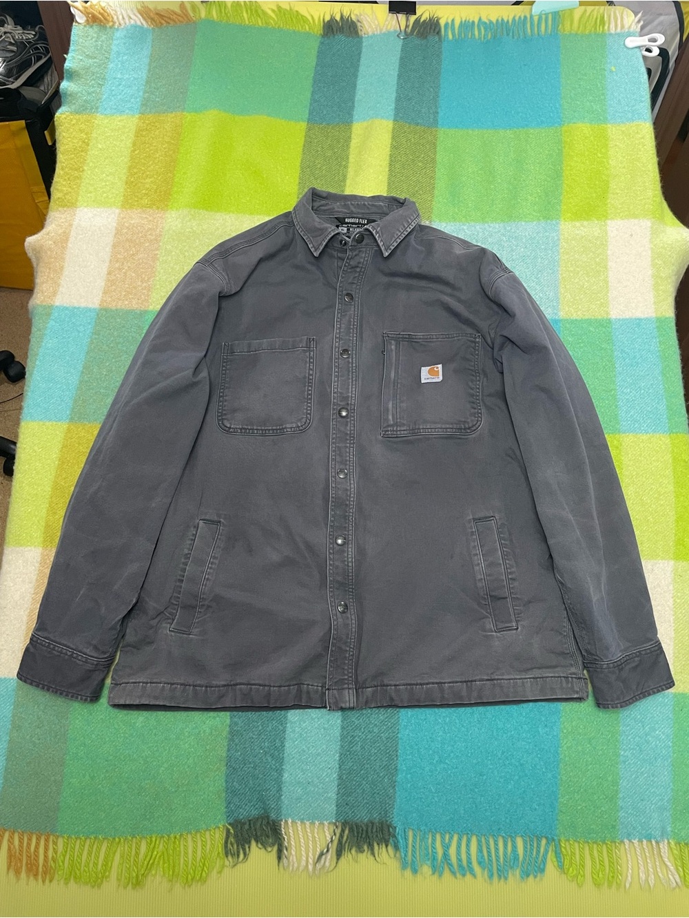 Carhartt Canvas Fleece Lined Button Collar Shirt Jacket Grey Men’s